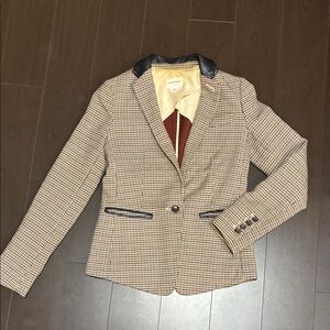 Vintage club Monaco houndstooth check heritage blazer w lambs leather collar 00